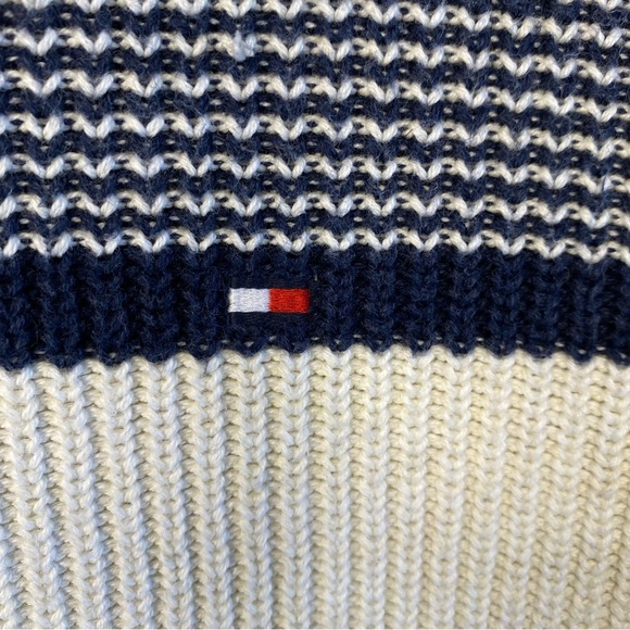 Tommy Hilfiger Sweater 100% Cotton White with Blue Stripes Men’s Size Large - Picture 5 of 12
